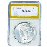 1924 Silver Peace Dollar PGA MS66