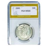 1945 Walking Liberty Half Dollar PGA MS66