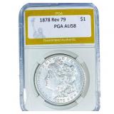 1878 Rev 79 Morgan Silver Dollar PGA AU58