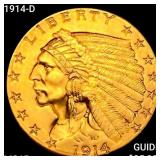1914-D $2.50 Gold Quarter Eagle GEM BU
