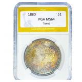 1880 Morgan Silver Dollar PGA MS64 Toned