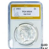 1921 Silver Peace Dollar PGA MS64 High Relief
