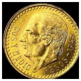 1945 Mexico Gold 2 1/2 Pesos UNCIRCULATED