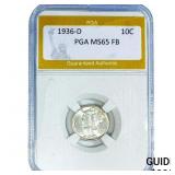 1936-D Mercury Silver Dime PGA MS65 FB
