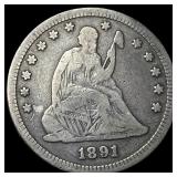 1891 Silver Quarter Dollar (Seated Liberty) LIGHTL
