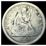 1868-S Silver Seated Liberty Quarter LIGHTLY CIRCU