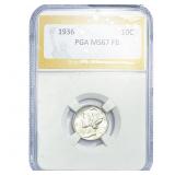 1936 Mercury Silver Dime PGA MS67 FB