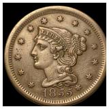 1855 Braided Hair Large Cent CLOSELY UNCIRCULATED