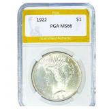 1922 Silver Peace Dollar PGA MS66