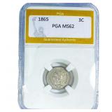 1865 Nickel Three Cent PGA MS62
