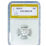 1920-D Mercury Silver Dime PGA MS64 FB