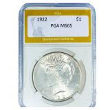 1922 Silver Peace Dollar PGA MS65