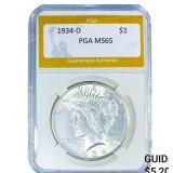 1934-D Silver Peace Dollar PGA MS65