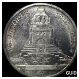 1913E Germany Silver 3 Mark 100th Anni. Leipzig