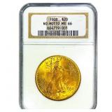 1908 $20 Gold Double Eagle NGC MS66 No Motto