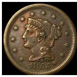 1855 Braided Hair Large Cent CLOSELY UNCIRCULATED