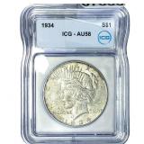 1934 Silver Peace Dollar ICG AU58