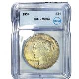 1934 Silver Peace Dollar ICG MS63
