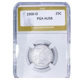 1900-O Barber Quarter PGA AU58