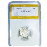 1945-D Mercury Silver Dime PGA MS67