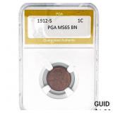 1912-S Wheat Cent PGA MS65 BN