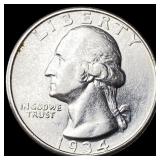 1934-D Silver Washington Quarter CHOICE AU