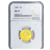 1907 $5 Gold Half Eagle NGC MS61