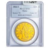 1866-S $20 Gold Double Eagle PCGS XF40 Motto