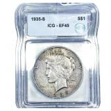 1935-S Silver Peace Dollar ICG EF45