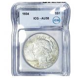 1934 Silver Peace Dollar ICG AU58