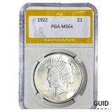 1922 Silver Peace Dollar PGA MS64