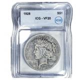 1928 Silver Peace Dollar ICG VF20