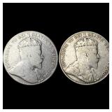 [2 Coins]1902-1902 Canada Silver 50 Cents NICELY C