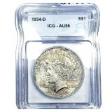 1934-D Silver Peace Dollar ICG AU58