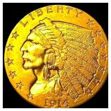 1914 Indian Head $2.5 Gold Quarter Eagle CLOSELY U