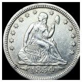 1854 Arrows Seated Liberty Quarter CLOSELY UNCIRCU