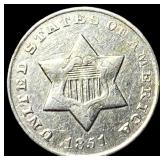 1851 Silver Three-Cent Piece NEARLY UNCIRCULATED