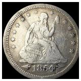 1854 Arrows Seated Liberty Quarter NEARLY UNCIRCUL