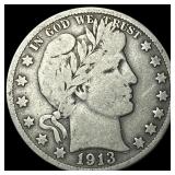1913-S Silver Barber Half Dollar LIGHTLY CIRCULATE