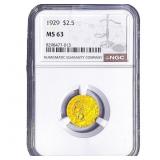 1929 $2.50 Gold Quarter Eagle NGC MS63