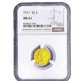 1911 $2.50 Gold Quarter Eagle NGC MS61
