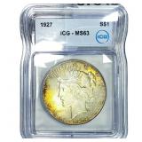 1927 Silver Peace Dollar ICG MS63