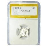 1945-D Mercury Silver Dime PGA MS68