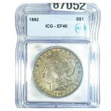 1892 Morgan Silver Dollar ICG EF40