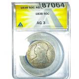 1838 Capped Bust Half Dollar ANACS AG3