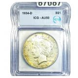 1934-D Silver Peace Dollar ICG AU50