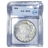 1934 Silver Peace Dollar ICG EF40