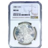 1881-S Morgan Silver Dollar NGC MS66