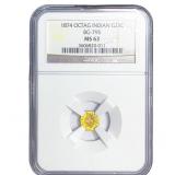 1874 Octagonal California Gold Quarter NGC MS52 BG