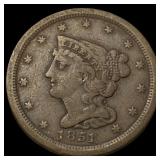 1851 Braided Hair Half Cent NEARLY UNCIRCULATED